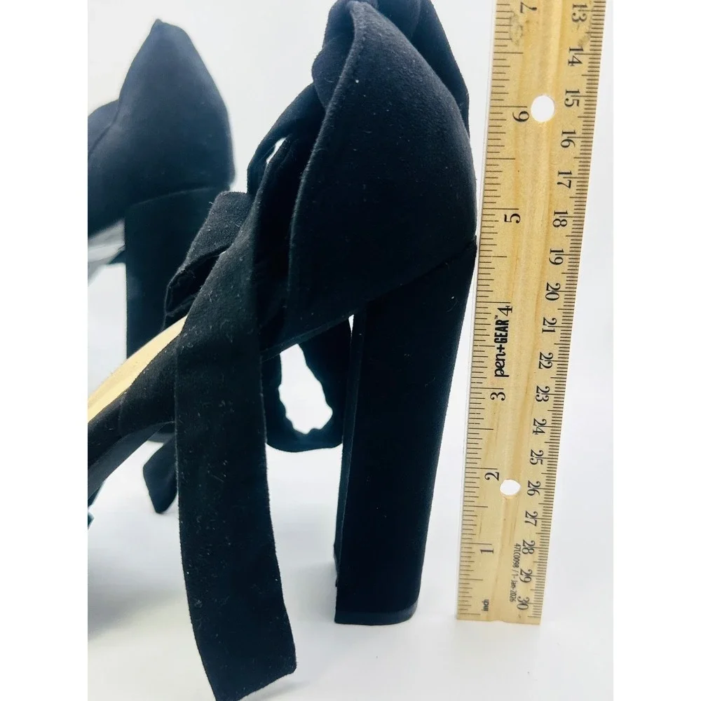 Fashion Nova Black Lace Up Platform Block Heel Lug Sole Sandals Womens Size 11